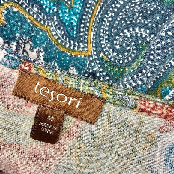 Tesori‎ Super Soft Knit Paisley Print Top Scoop Neck 3/4 Sleeve Multicolor BB140 - Picture 3 of 8